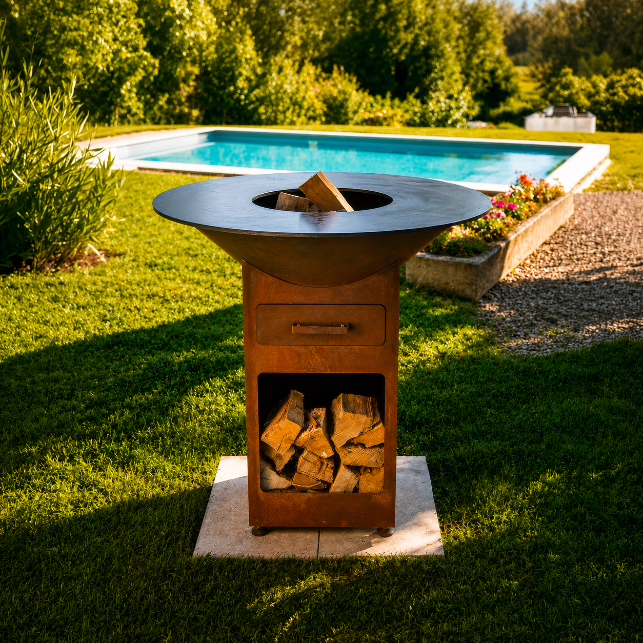 Brasero-plancha VARNEA Signature 85 en acier Corten